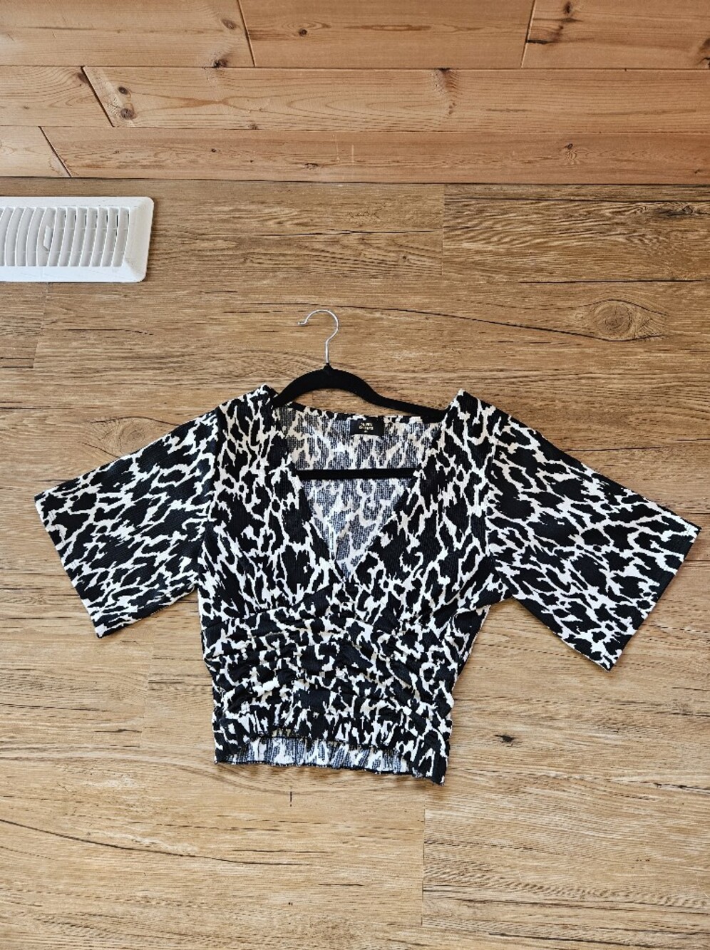 Women's Black and White Animal Print Crop Top